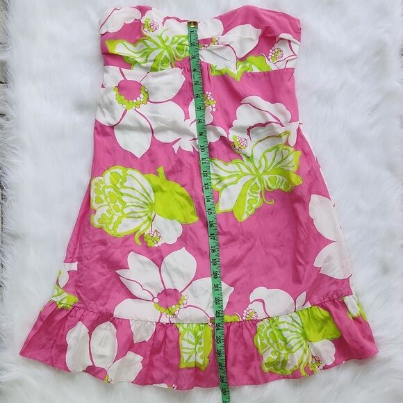 Lilly Pulitzer Blair Silk Dress strapless Ruffle hem in Hot Pink size 6 Small - Picture 7 of 12